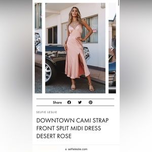 XS Selfie Leslie Downtown Cami Strap Front Split Midi Dress in Desert Rose